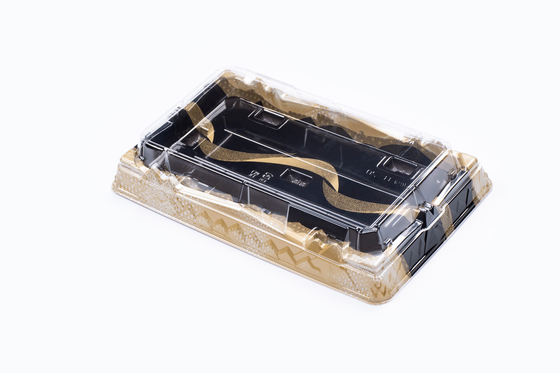Sushi Tray con coperchio anti nebbia Sushi Box Disposable To Go Box Contenitore di plastica nero