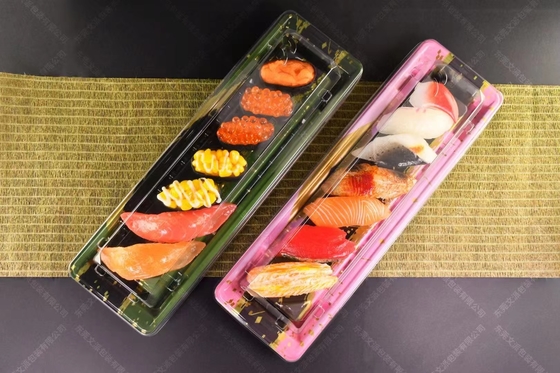 Imballaggio vendita a caldo plastica usa e getta PP/PET/OPS design popolare super grande taglia da asporto sushi vassoio festa。