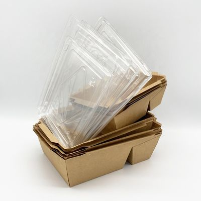 Contenitori asportabili eliminabili di carta del mestiere con la copertura di plastica trasparente
