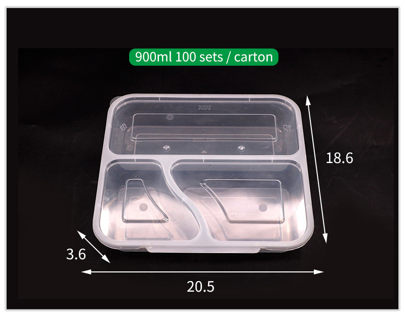 Tre materiale del commestibile del contenitore di alimento della scatola di pranzo di rettangolo del compartimento pp