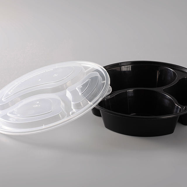 Gli alimenti a rapida preparazione pp di plastica di 3 compartimenti portano via il nero eliminabile della scatola di pranzo