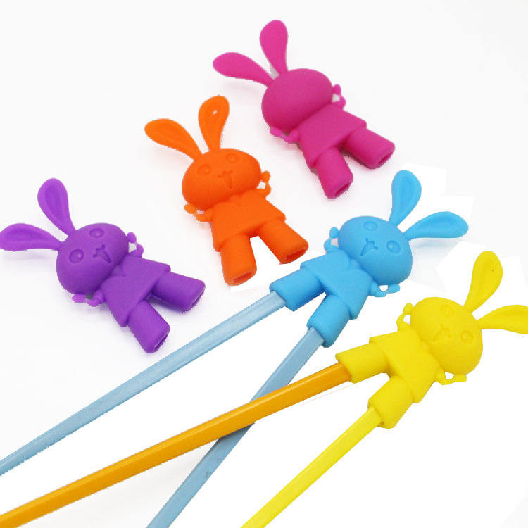 Testa di bacchette in silicone a forma di coniglio a forma di cartone animato per l'allenamento dei bambini