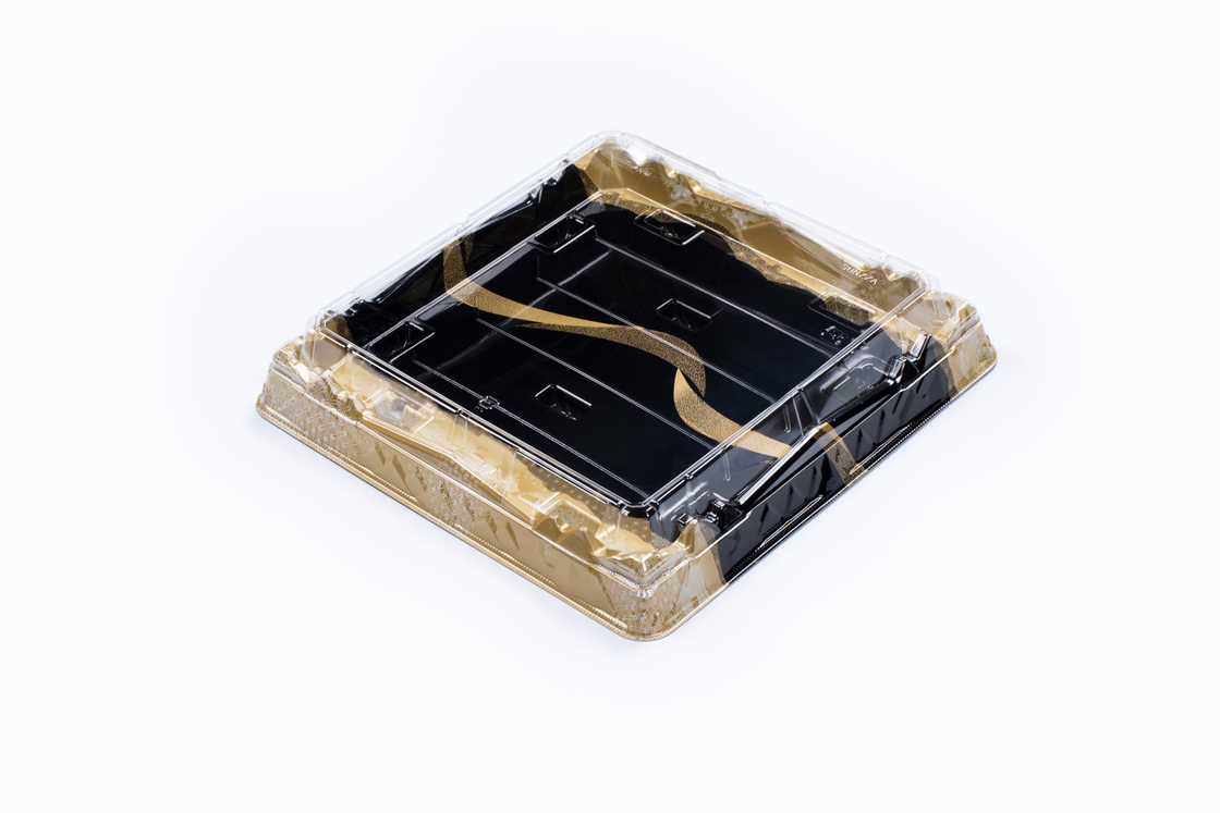 Sushi Tray con coperchio anti nebbia Sushi Box Disposable To Go Box Contenitore di plastica nero