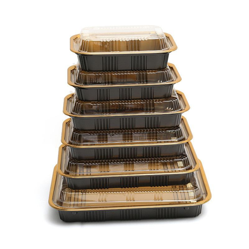 Scatola di sushi giapponese usa e getta Scatola di imballaggio in plastica dorata con coperchio Scatola di sushi bento di fascia alta realizzata dai produttori