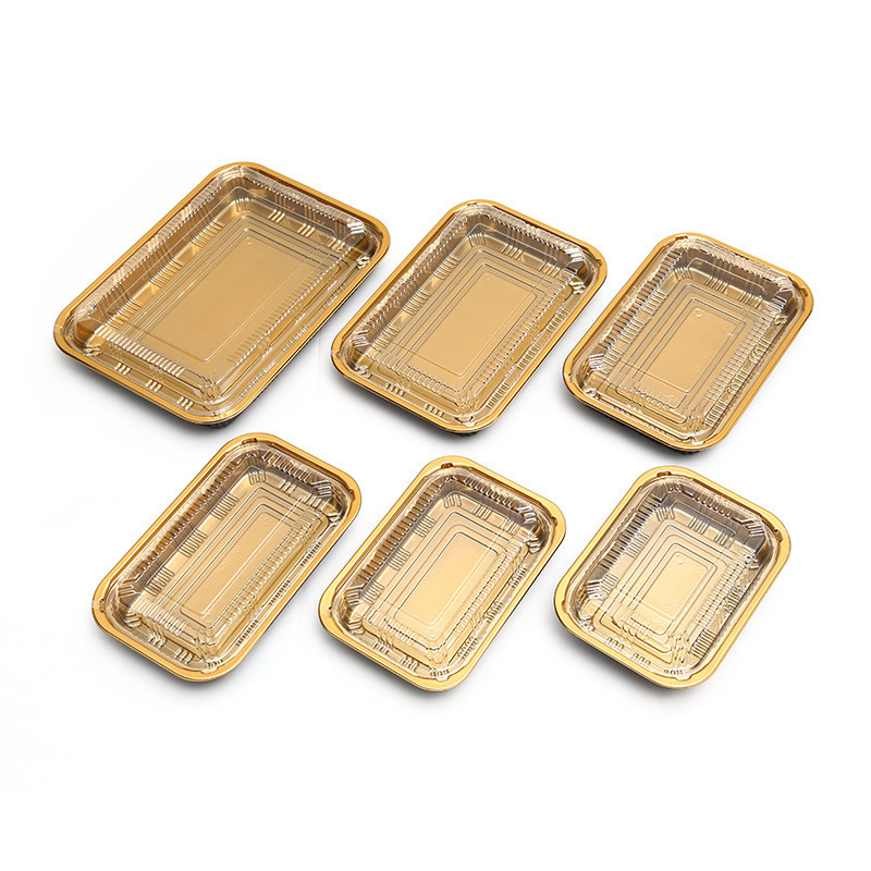Scatola di sushi giapponese usa e getta Scatola di imballaggio in plastica dorata con coperchio Scatola di sushi bento di fascia alta realizzata dai produttori