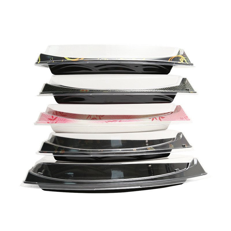 Barchetta in plastica usa e getta Sashimi dim sum Sushi Barchetta a forma di barca scatola di imballaggio in legno per sushi da asporto
