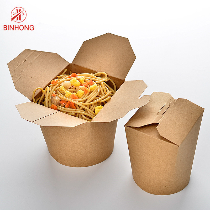 Logo personalizzato stampato Kraft Paper Noodle Box Biodegradable Food Box Con Maniglia Protezione UV E Matt Lamination