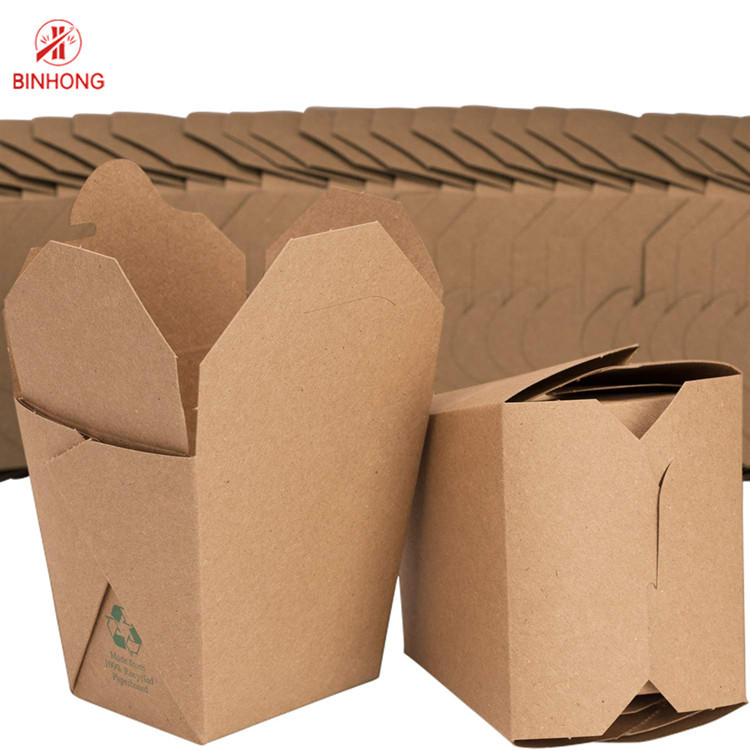 Logo personalizzato stampato Kraft Paper Noodle Box Biodegradable Food Box Con Maniglia Protezione UV E Matt Lamination