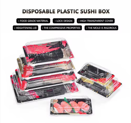 Contenitore per sushi da asporto Scatole di imballaggio alimentare di plastica vassoi con coperchio scatola contenente sushi