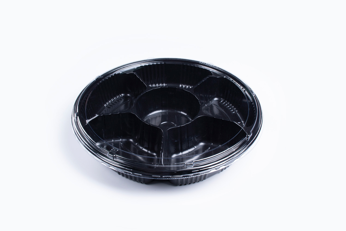 Imballaggio alimentare monouso rotondo vassoi di plastica per sushi con coperchio