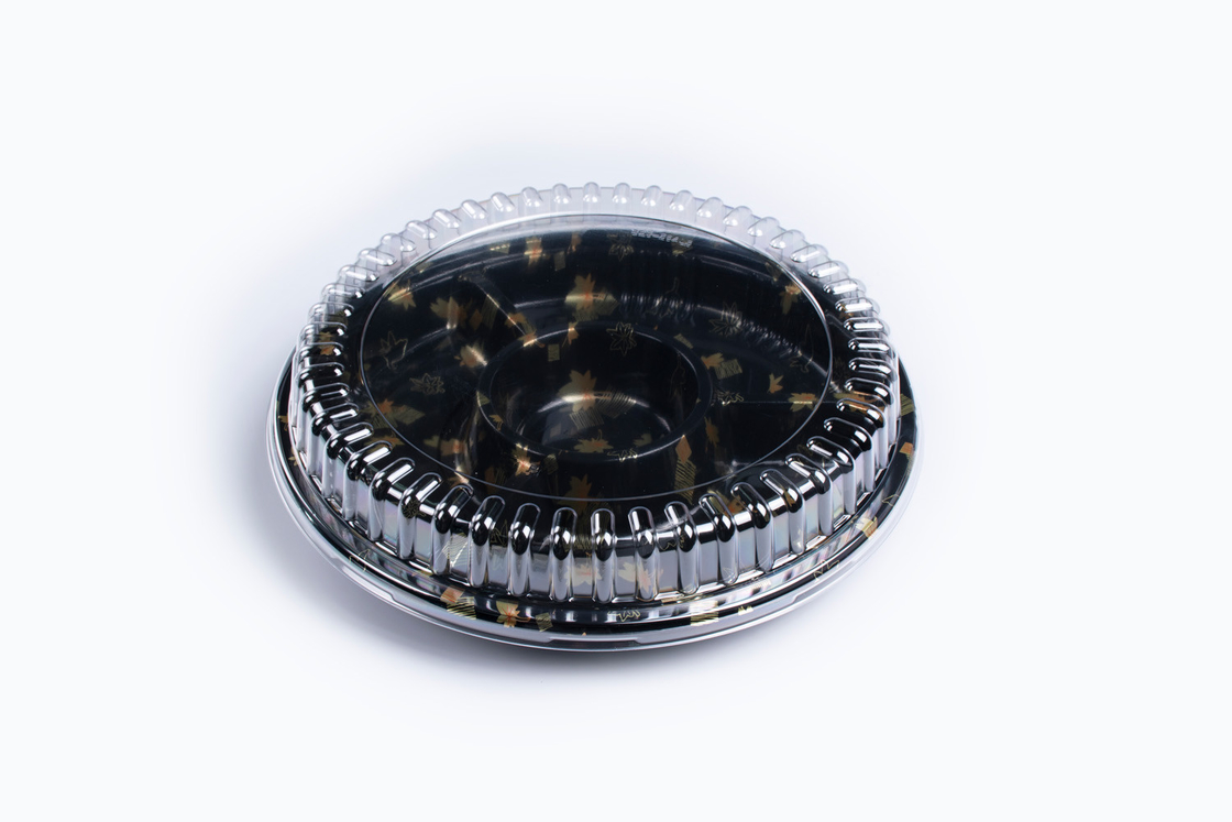 Imballaggio alimentare monouso rotondo vassoi di plastica per sushi con coperchio