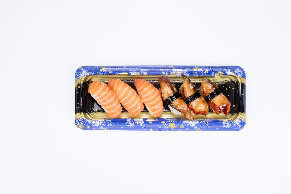 Imballaggio vendita a caldo plastica usa e getta PP/PET/OPS design popolare super grande taglia da asporto sushi vassoio festa。