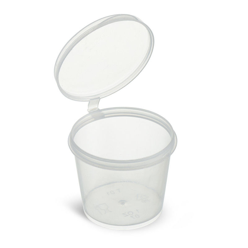 Mini bicchiere per salsa rotondo trasparente da 50 ml in plastica PP con coperchio