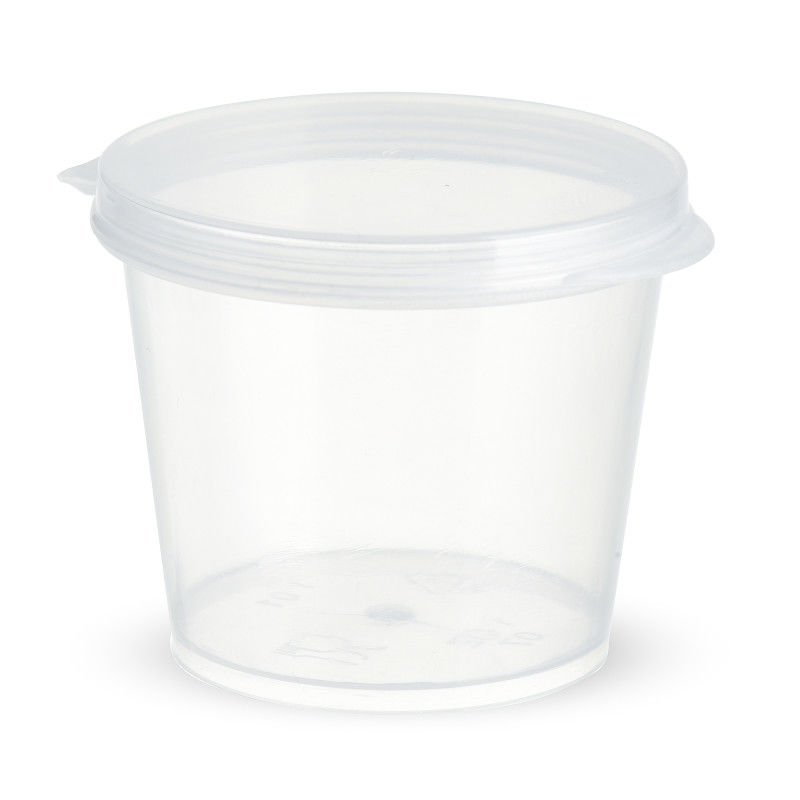 Mini bicchiere per salsa rotondo trasparente da 50 ml in plastica PP con coperchio