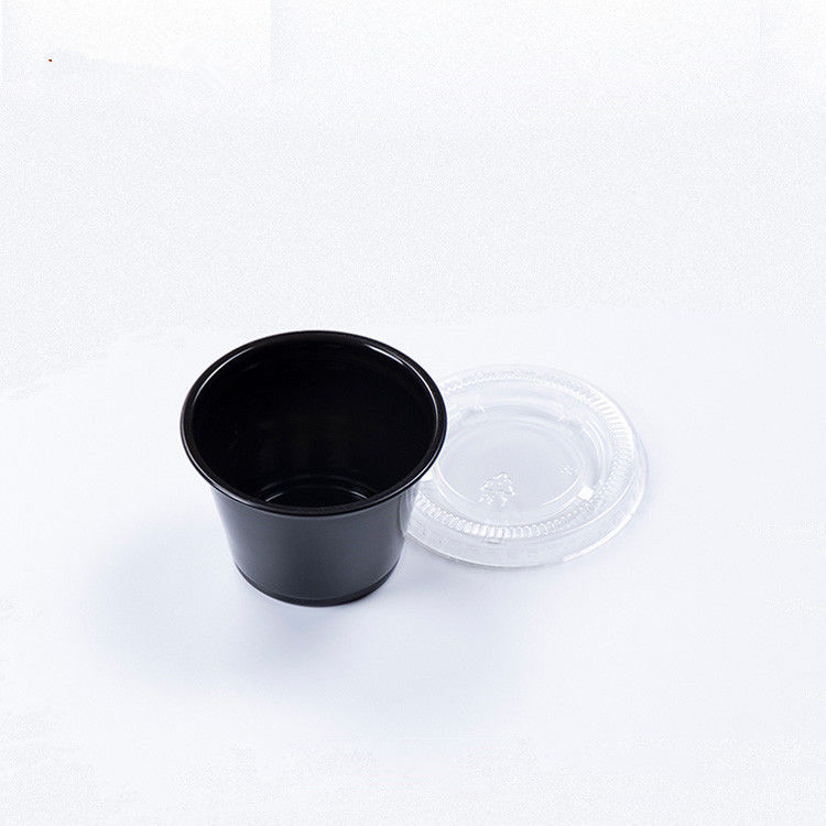 Tazza eliminabile nera della salsa del coperchio 1.5OZ dell'ANIMALE DOMESTICO di colore