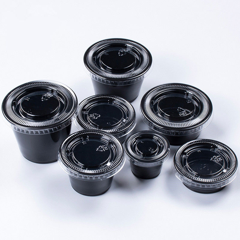 Tazza eliminabile nera della salsa del coperchio 1.5OZ dell'ANIMALE DOMESTICO di colore