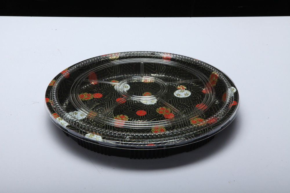 Il contenitore di plastica eliminabile di vassoio, vassoio rotondo dei sushi, porta via il vassoio dell'alimento