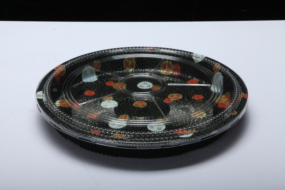 Il contenitore di plastica eliminabile di vassoio, vassoio rotondo dei sushi, porta via il vassoio dell'alimento