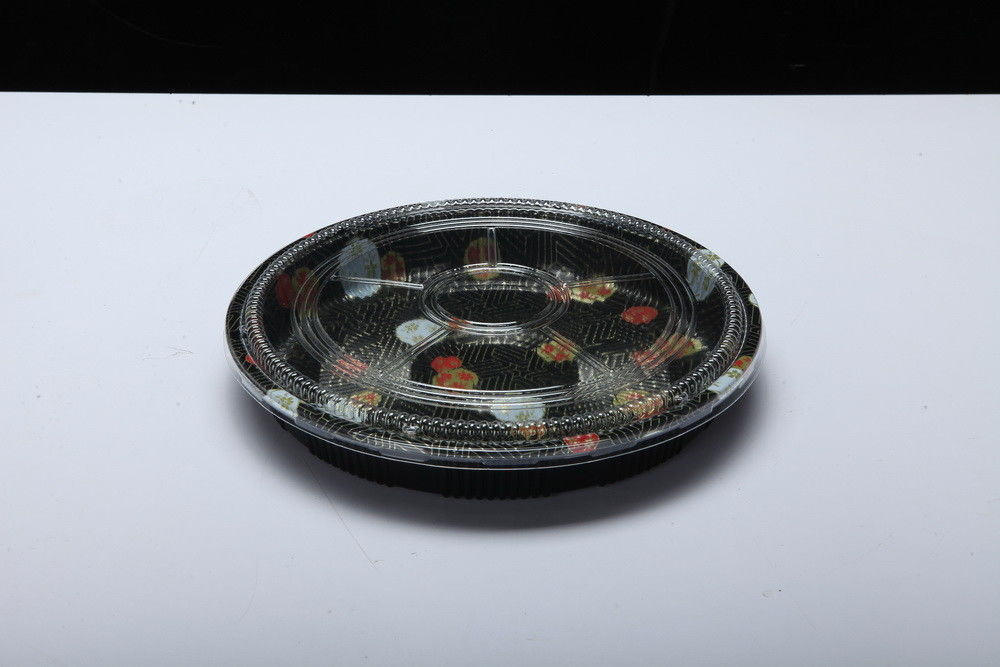 Il contenitore di plastica eliminabile di vassoio, vassoio rotondo dei sushi, porta via il vassoio dell'alimento