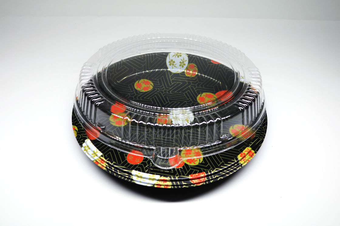 Il contenitore di plastica eliminabile di vassoio, vassoio rotondo dei sushi, porta via il vassoio dell'alimento