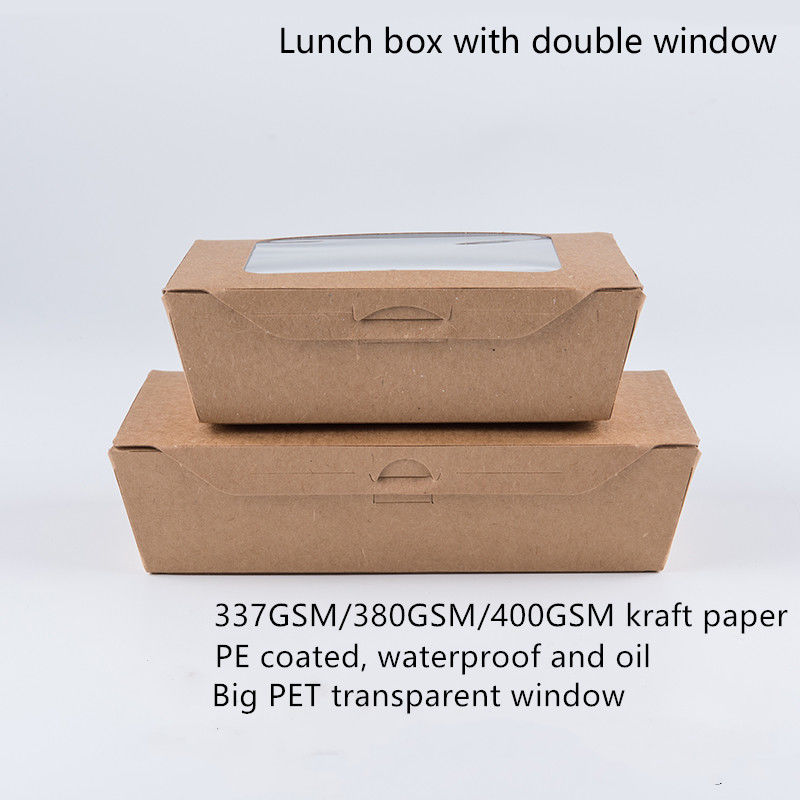 1200ml 337 scatola di pranzo di carta kraft di 380 400gsm con la finestra dell'ANIMALE DOMESTICO