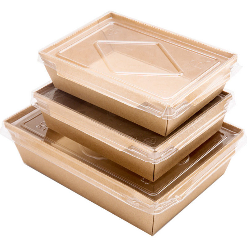 Massa del contenitore di carta kraft del riso della frittura del quadrato del commestibile impermeabile al grasso con la copertura