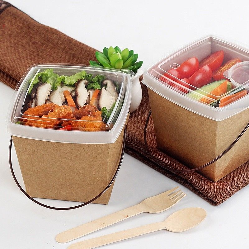 Ricicli la carta kraft portano via il contenitore d'imballaggio di tagliatella del pranzo con Tray And Handle