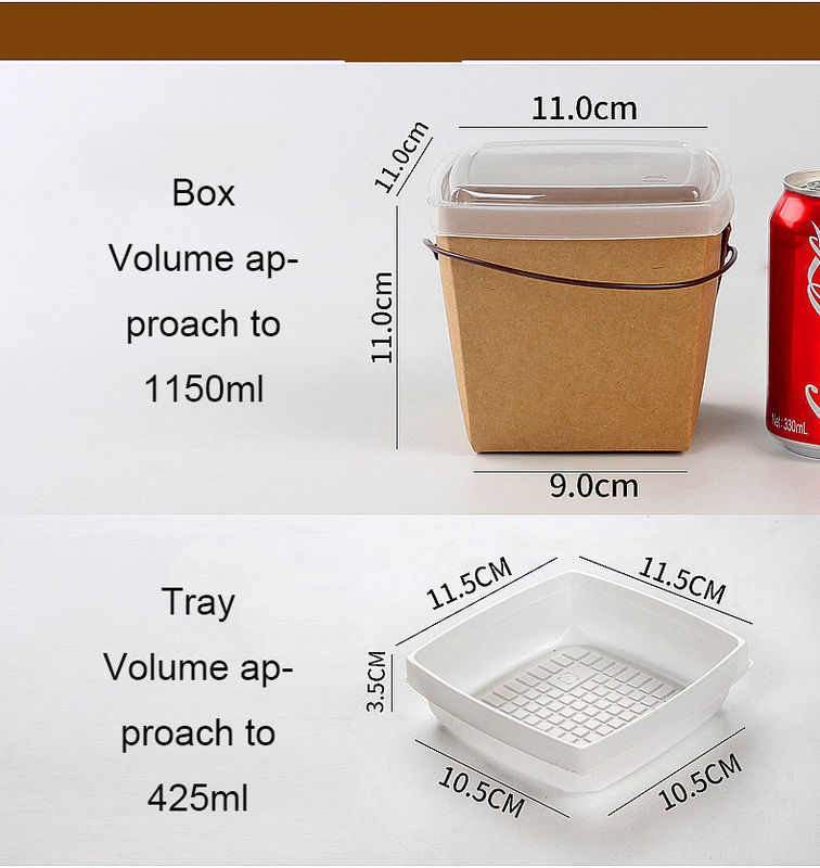 Ricicli la carta kraft portano via il contenitore d'imballaggio di tagliatella del pranzo con Tray And Handle