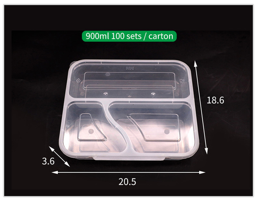 Tre materiale del commestibile del contenitore di alimento della scatola di pranzo di rettangolo del compartimento pp